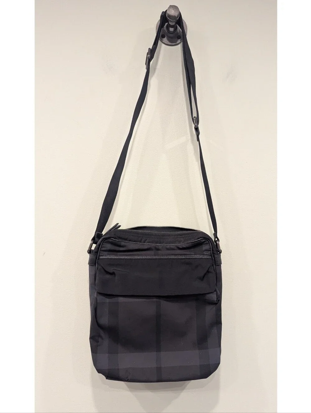 Burberry Black Smoke Check Nylon Crossbody Small Messenger Bag